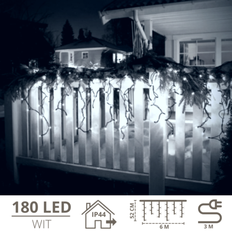IJspegel verlichting buiten - Lichtgordijn - Ijspegelverlichting - Ijspegel verlichting - 180 LED&#039;s - 6 meter - Wit 
