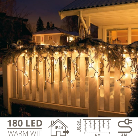 IJspegel verlichting buiten - 180 LED&#039;s 6 meter - Warm wit - Ijspegelverlichting - Ijspegel verlichting