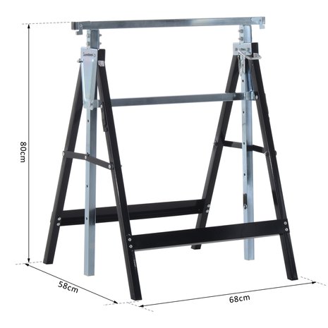 Steigerbok set van 2  -  In hoogte verstelbaar - Klapbok - Steigerschraag -  Staal - Zwart - L68 x B58 x H (80-130) cm