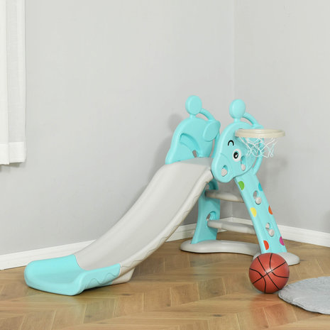 Kinderglijbaan 2 in 1  - Speelgoed - Glijbaan - Basketbal - Basketbalring -  Grijs/ Blauw 140 cm x 87 cm x 75 cm