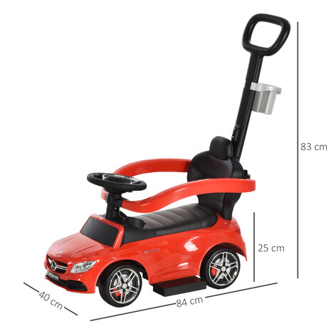 Loopauto met duwstang en rugleuning - Auto - Speelgoed - 84L x 40W x 83H cm - Rood