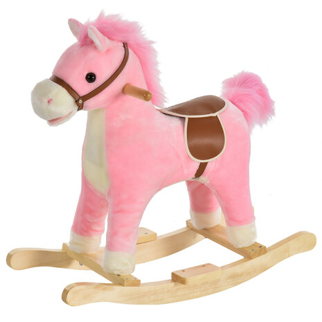 Hobbeldier - Hobbelpaard -  Paarden - Speelgoed voor 36-72 maanden - 65L x 32,5W x 61H cm - Roze