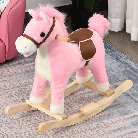 Hobbeldier - Hobbelpaard -  Paarden - Speelgoed voor 36-72 maanden - 65L x 32,5W x 61H cm - Roze