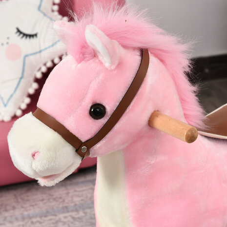 Hobbeldier - Hobbelpaard -  Paarden - Speelgoed voor 36-72 maanden - 65L x 32,5W x 61H cm - Roze