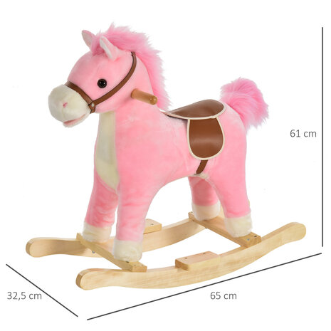 Hobbeldier - Hobbelpaard -  Paarden - Speelgoed voor 36-72 maanden - 65L x 32,5W x 61H cm - Roze