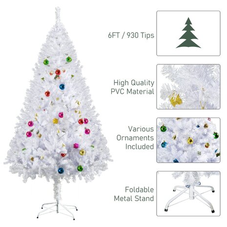 ChristmasGoodz - Kunstkerstboom - Kerstboom  - met kerstballen - met kerstdecoratie - Wit - 180 cm
