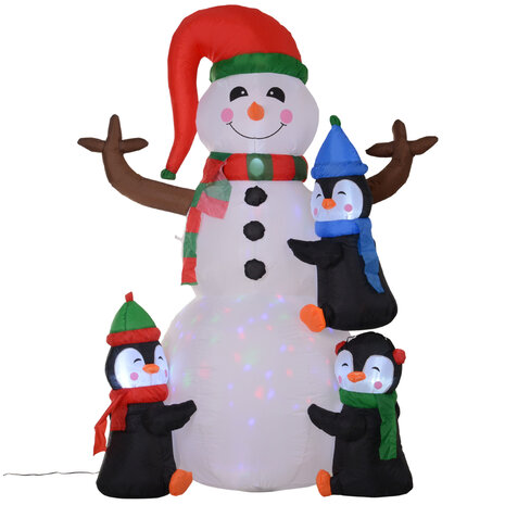 Opblaasbare LED sneeuwman met 3 pingu&iuml;ns - Sneeuwpop - Kerstverlichting buiten -  Kerstversiering - 140 x 70 x 180 cm