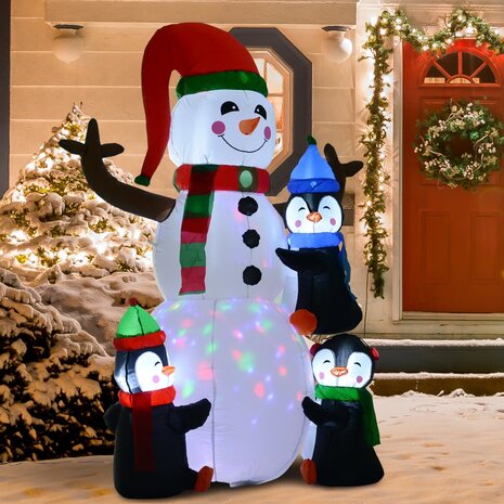 Opblaasbare LED sneeuwman met 3 pingu&iuml;ns - Sneeuwpop - Kerstverlichting buiten -  Kerstversiering - 140 x 70 x 180 cm