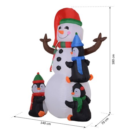 Opblaasbare LED sneeuwman met 3 pingu&iuml;ns - Sneeuwpop - Kerstverlichting buiten -  Kerstversiering - 140 x 70 x 180 cm