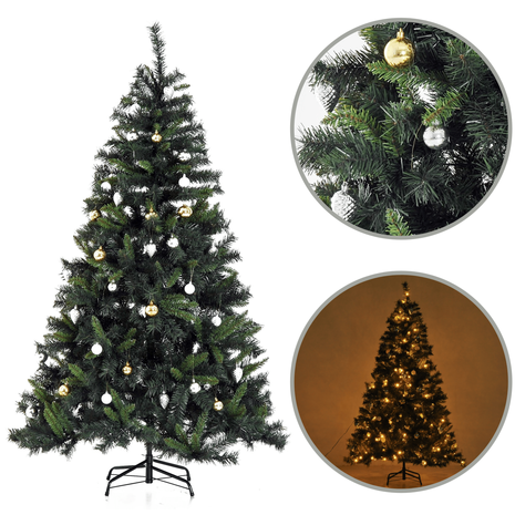 ChristmasGoodz - Kunstkerstboom - Kunstkerstboom met verlichting - 200 Led - Kerstballen - 180 cm - Kerstboom met versiering