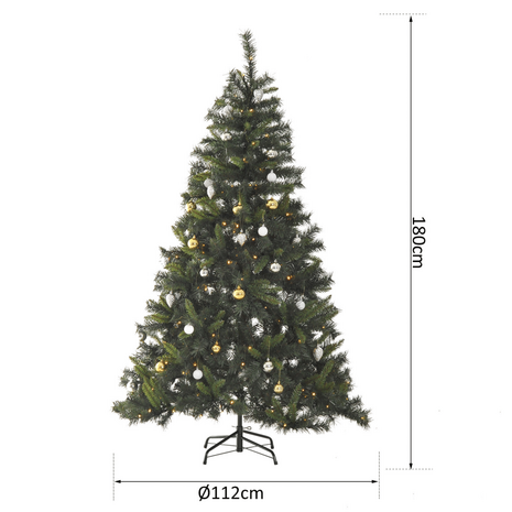 ChristmasGoodz - Kunstkerstboom - Kunstkerstboom met verlichting - 200 Led - Kerstballen - 180 cm - Kerstboom met versiering