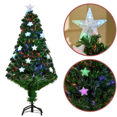 ChristmasGoodz - Kunstkerstboom met glasvezel verlichting en kerststerren Kerstboom - Kerst - LED 120 cm NiceGoodz