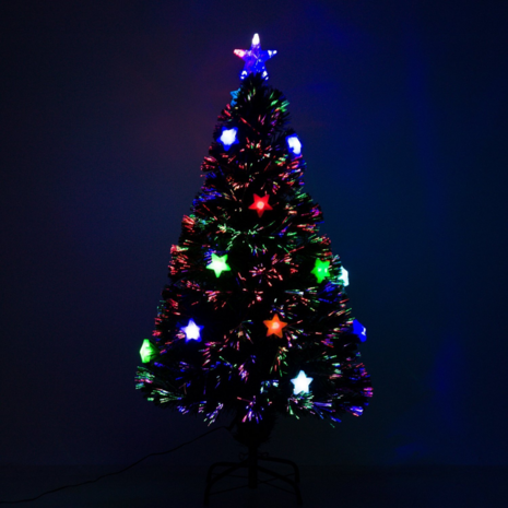 ChristmasGoodz - Kunstkerstboom met glasvezel verlichting en kerststerren - Kerstboom - Kerst - LED - 120 cm