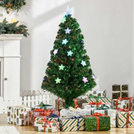 ChristmasGoodz - Kunstkerstboom met glasvezel verlichting en kerststerren - Kerstboom - Kerst - LED - 120 cm