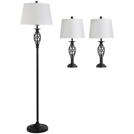 Driedelige set van 1 staande lamp en 2 tafellampen - Vloerlamp - Stalamp - tafellamp - Vintage - Klassiek - Zwart/wit