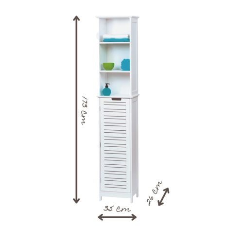 Badkamerkast - Badkamerkasten hoog - Kolomkast badkamer - Badkamermeubel - Wit - 173 x 26 x 35 cm