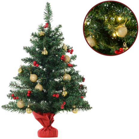 Scarp Bijzettafeltje Omkleden ChristmasGoodz - Kunstkerstboom - Kunstkerstboom met verlichting - 15 Led -  Kerstballen - 60 cm - Kerstboom met versiering - NiceGoodz