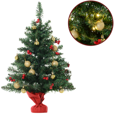 ChristmasGoodz - Kunstkerstboom - Kunstkerstboom met verlichting - 15 Led - Kerstballen - 60 cm - Kerstboom met versiering