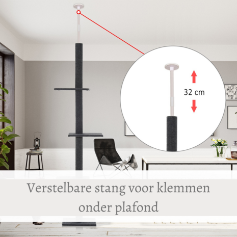 Krabpaal in hoogte verstelbaar  - Kattenkrabpaal  - Krabpaal voor katten - Kattenspeeltjes -  Katten - Bruin - 43L x 27B x 228-260H cm