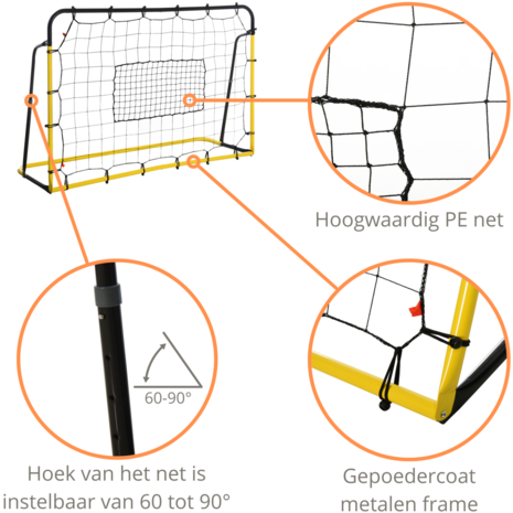 Kickback voetbal Rebounder - Stuitbaltrainer - Verstelbaar -184 x 123 cm - Geel/Zwart