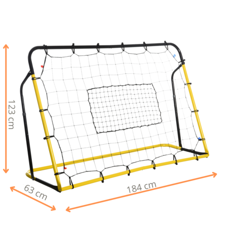 Kickback voetbal Rebounder - Stuitbaltrainer - Verstelbaar -184 x 123 cm - Geel/Zwart