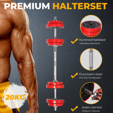 Dumbbell set - Barbell set - Halter - Gewichten - Halterset - Halters - Halterstang met gewichten - 20 Kg