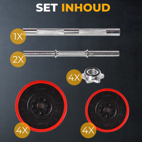 Dumbbell set - Barbell set - Halter - Gewichten - Halterset - Halters - Halterstang met gewichten - 20 Kg