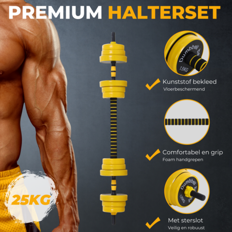 Dumbbell set - Barbell set - Halter - Gewichten - Halterset - Halters - Halterstang met gewichten - 25 Kg