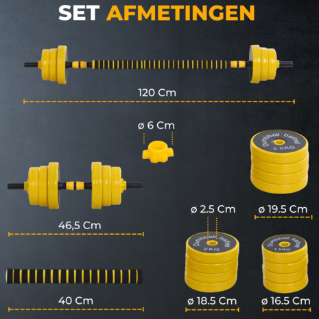 Dumbbell set - Barbell set - Halter - Gewichten - Halterset - Halters - Halterstang met gewichten - 25 Kg