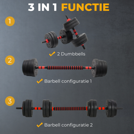 Dumbbell set - Barbell set - Halter - Gewichten - Halterset - Halters - Halterstang met gewichten - 30 Kg / Krachttraining
