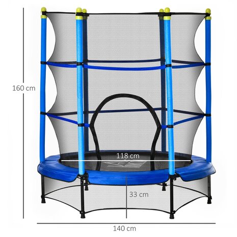 Kindertrampoline met veiligheidsnet - trampoline - speelgoed -  blauw    - &Oslash;140 cm