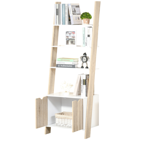 Boekenkast met opbergruimte op 3 niveaus - boekenstandaard - boekenrek - Ladderrek - Wit - 60B x 40T x 171H cm