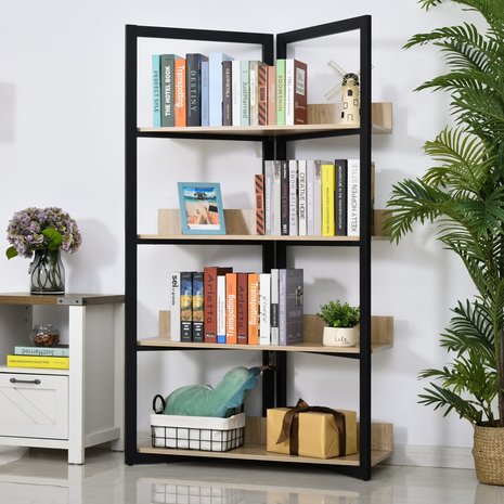 Boekenkast met opbergruimte op 4 niveaus - wandrek -  boekenstandaard - boekenrek - boeken - zwart/eiken - 90x39x160cm
