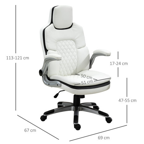 Bureaustoel - Bureaustoel ergonomisch - Directiestoel - Bureaustoelen voor volwassenen - wit - 69 x 67 x 113-121 cm