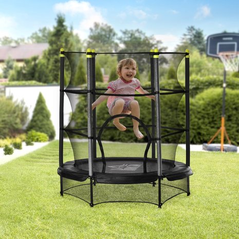 Kindertrampoline met veiligheidsnet - trampoline - speelgoed -  zwart  - &Oslash;140 cm