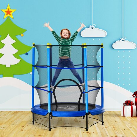 Kindertrampoline met veiligheidsnet - trampoline - speelgoed -  blauw    - &Oslash;140 cm