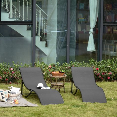 Ligbed set van 2 - Stoelen - Tuinstoelen - Tuinstoel - Aluminium - 165 cm x 61 cm x 63 cm