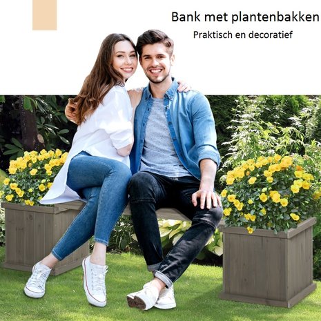 Tuinbank met 2 plantenbakken -  Bankje - Zitbank - Bloembakken voor buiten -  176 cm x 38 cm x 40 cm