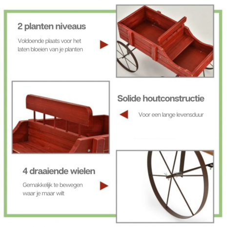 Plantentrolley - Plantenbakken voor buiten - Bloembak - Plantenbak - Bolderwagen - 62 x 34 x 60 cm