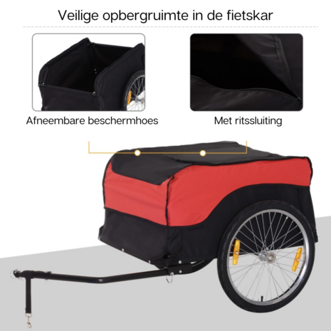Fietskar - Fietsaanhanger - Fietskar bagage - Fietskarren - Rood/Zwart