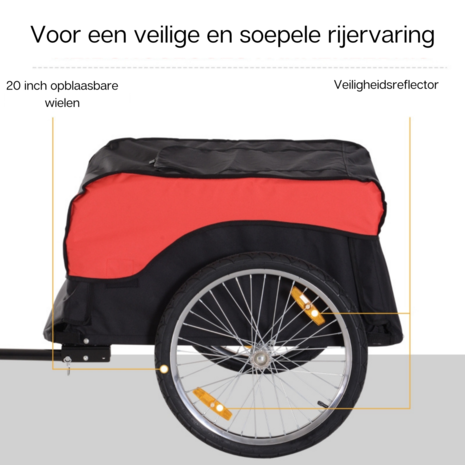 Fietskar - Fietsaanhanger - Fietskar bagage - Fietskarren - Rood/Zwart