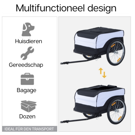 Fietskar - Fietsaanhanger - Fietskar bagage - Fietskarren - Wit/Zwart