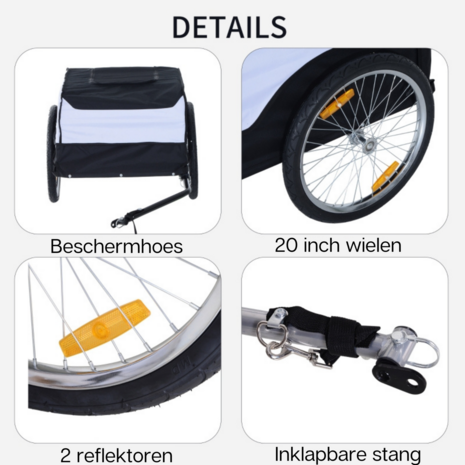 Fietskar - Fietsaanhanger - Fietskar bagage - Fietskarren - Wit/Zwart