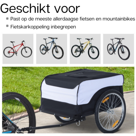 Fietskar - Fietsaanhanger - Fietskar bagage - Fietskarren - Wit/Zwart