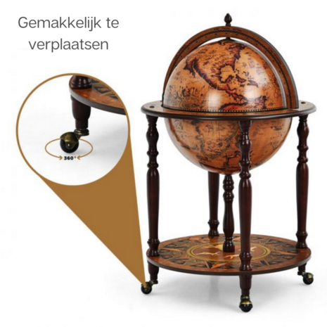 Costway - Wijnrek - Globebar - Wijnbar - Wereldbol bar -  ⌀ 60,5 cm - Bruin