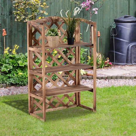 Plantenrek - 3 treden - Plantentrap - Plantenstandaard - Bloempot - Bloembakken voor buiten - Planten - Hout - L75 x B38 x H120cm