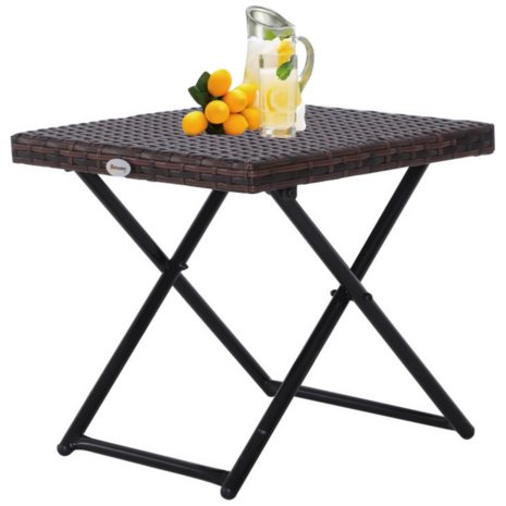 Bijzettafel - Bijzettafel buiten - Tuintafel - Polyrattan - Opvouwbaar - 40 x 40 x 40 cm - Bruin