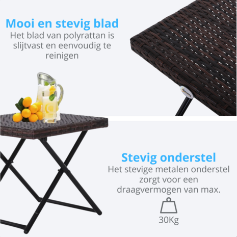 Bijzettafel - Bijzettafel buiten - Tuintafel - Polyrattan - Opvouwbaar - 40 x 40 x 40 cm - Bruin