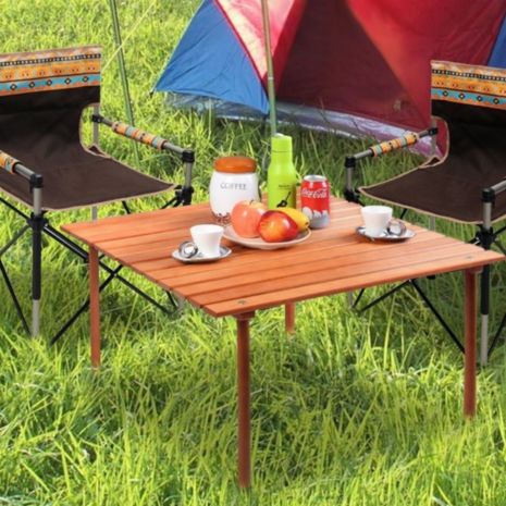 Picknicktafel - Oprolbaar - Bijzettafel buiten - Campingtafel - Met draagtas - Hout - 70 x 69 x 42 cm