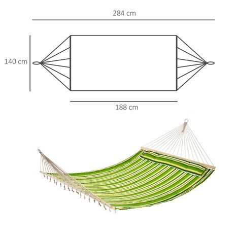 Hangmat - 2 persoons - 2 persoons hangmat - Met kussens - Duohangmat - Hangbed - 210kg - Groen/Natuur